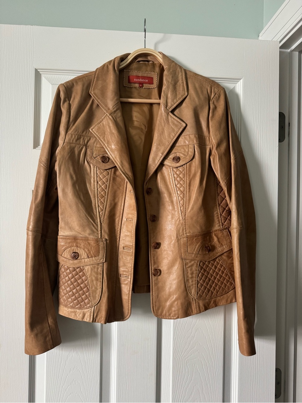 Sundance Women’s Tan Genuine Leather Quilted Jacket - size 10 Camel Tan